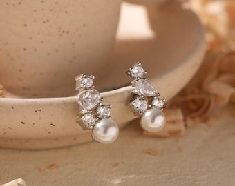 Orecchino in argento sterling 925 con perla bianca, orecchino in oro 18 carati, regalo di gioielli per feste di fidanzamento per le donne  36