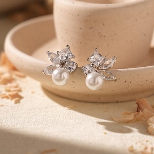 Bridal Pearl Diamond Earrings,Natural Pearl Earrings,Pearl Drop Earrings,Wedding Earrings,Bridesmaid Earrings,Anniversary Gifts,Gift For Her