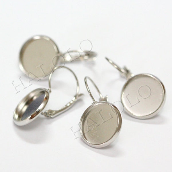 10 pcs rhodium finish french earring - round pad inner size 14mm diameter. (0272A)