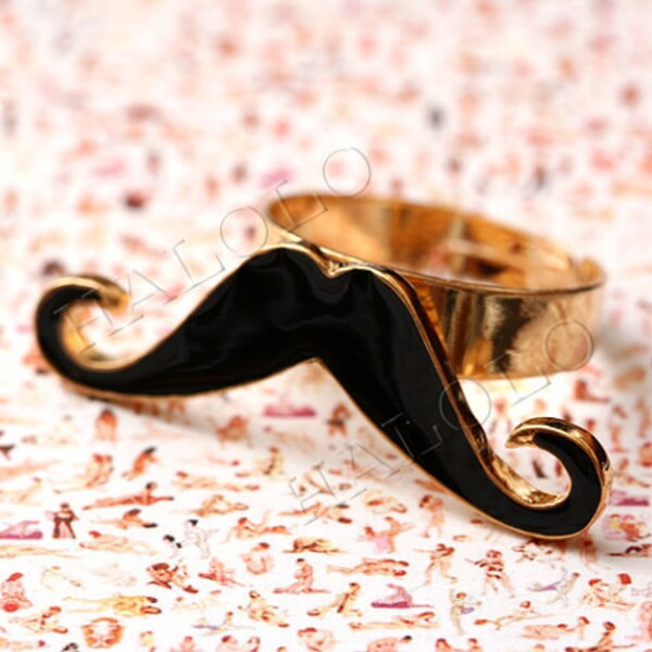 1 piece kitsch black moustache mustache beard rings BN341D