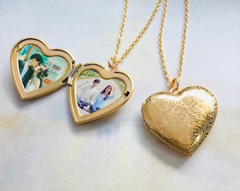 Personalized with Your Photos Golden Heart Locket Necklace, Photo Necklace, best gift L04