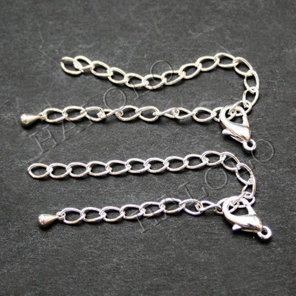 50 pcs silver finish extension chain with lobster clasp and water drop end (0674)