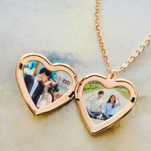Collar con medallón de corazón personalizado con tus fotos, collar con foto, oro, oro rosa, el mejor regalo de Navidad, dije de marco de foto de recuerdo, L04