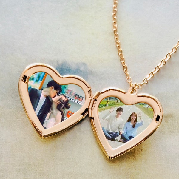 Personalized with Your Photos Heart Locket Necklace, Photo Necklace, Gold, Rose Gold, Best Christmas Gift,Keepsake Photo Frame Charm, L04