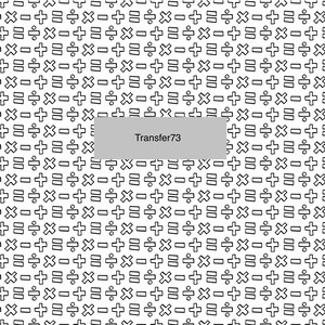 May include: A white background with a repeating pattern of black mathematical symbols, including plus signs, minus signs, multiplication signs, division signs, and equal signs. The text "Transfer73" is in the center of the image.
