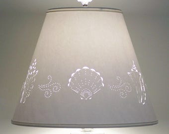 Lamp Shade-Seashells-Seashell Lampshade-Paper Lamp Shade-Cut & Pierced Lampshade-Punched Lampshade-Shade for Lamp-Sea Shells-Beach-Lighting