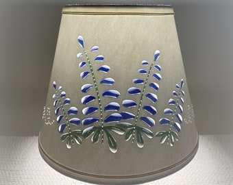 Blue Lupines Reverse Painted Lampshade: Pierced Floral Clip-on Shade