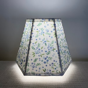 Blueberry Fabric Hexagon Lampshade-Clip Top Lampshade-Blueberries-Clip top Shade for Small Lamps-Blue-Berries-Fabric Lampshade-Small Shade