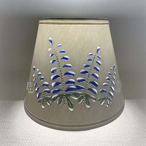Blue Lupines Reverse Painted Lampshade: Pierced Floral Clip-on Shade