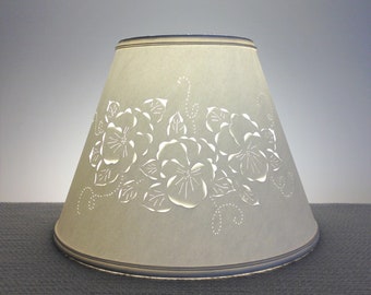 Cut & Pierced Pansies Lamp Shade-Clip On Lamp Shade-Pansies-Clip Top-Flowers-Pierced Lampshade-Paper Lampshade-Barbaragailslamps