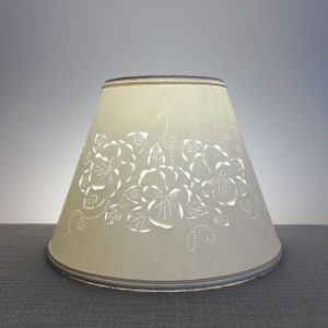 Cut & Pierced Pansies Lamp Shade-Clip On Lamp Shade-Pansies-Clip Top-Flowers-Pierced Lampshade-Paper Lampshade-Barbaragailslamps