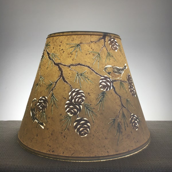 Pine cone & Chickadee Lamp Shade - Lamp Shade - Paper Lampshade - Birds - Chickadees - Pierced Lampshade - Woodland - Pine Trees - Nature