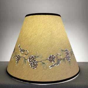Cut and Pierced Pine Cone and Chickadee Border Lampshade-Lampshades-Clip top Lampshade-Bird Lampshade-Chickadees-Pine cones-Handmade