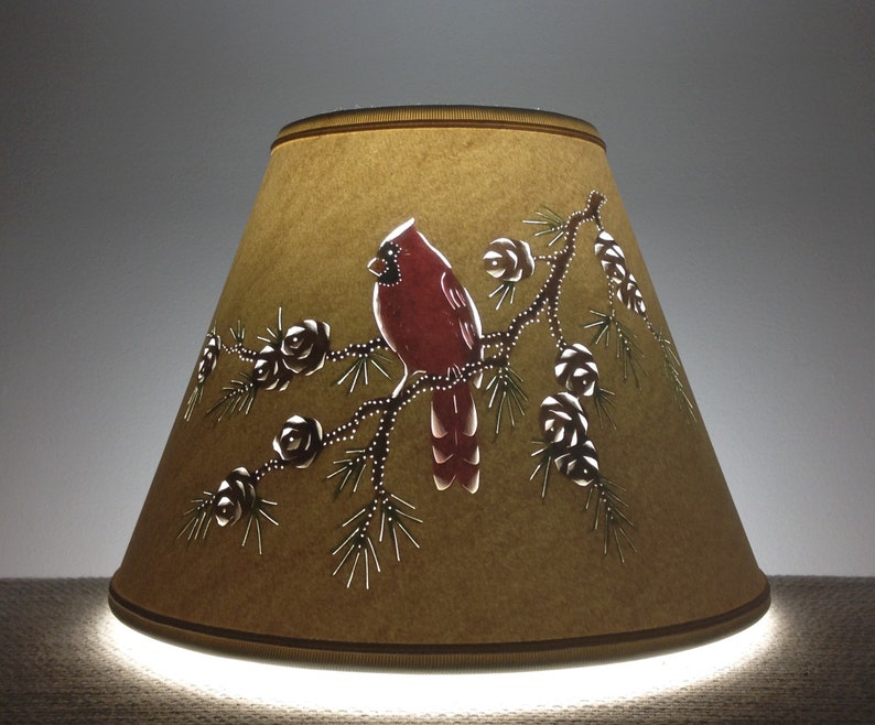 Cardinal Lampshade Clip Top Bird Birds Red Paper Pierced Shade For On Lamps Pine Cones
