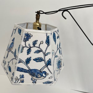Blue Floral Bird Fabric Lampshade - Uno Bridge Lamp