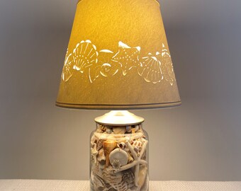 Small Seashell Lamp Seashells Shell Lamp Small Lamp Paper Lampshade Shells Table Lamp Lighting Beach Nautical Starfish