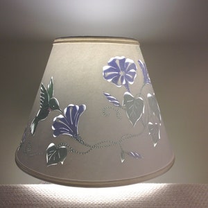 Hummingbird Lampshade, Clip On LampShade, Clip top lampshade, Bird Lampshade, Hummingbird, Cut and Pierced Lampshade, Flower, Blue, Shade