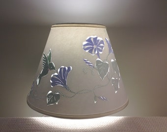 Hummingbird Lampshade, Clip On LampShade, Clip top lampshade, Bird Lampshade, Hummingbird, Cut and Pierced Lampshade, Flower, Blue, Shade