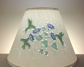 Large Lampshade-Hummingbirds-Hand Painted-Cut and Pierced-Paper Lampshade-Birds-Bird Lampshade-Reverse Painted Lampshade-Pierced Lamp Shade