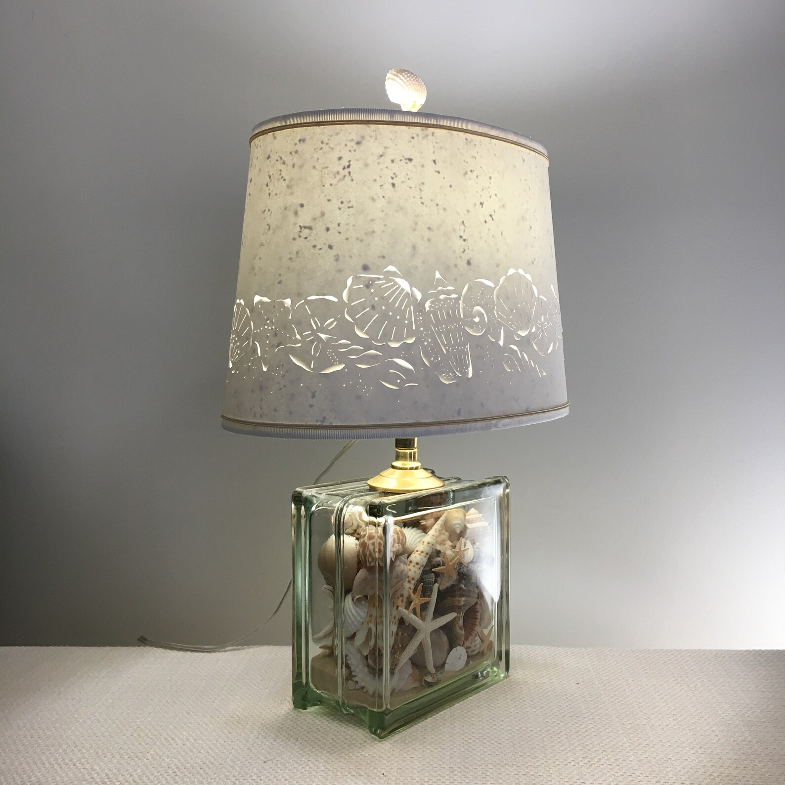 Seashell Glass Block Lamp Seashell Lamp Shells Beach Etsy