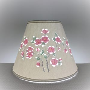 Hand Cut Clip On Lampshade: Reverse Painted Apple Blossom Design