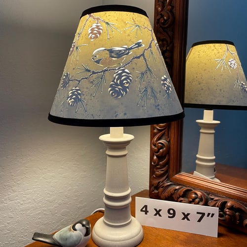 Chickadee Pine Cone Lamp Shade: Rustic Bird Clip-On Shade