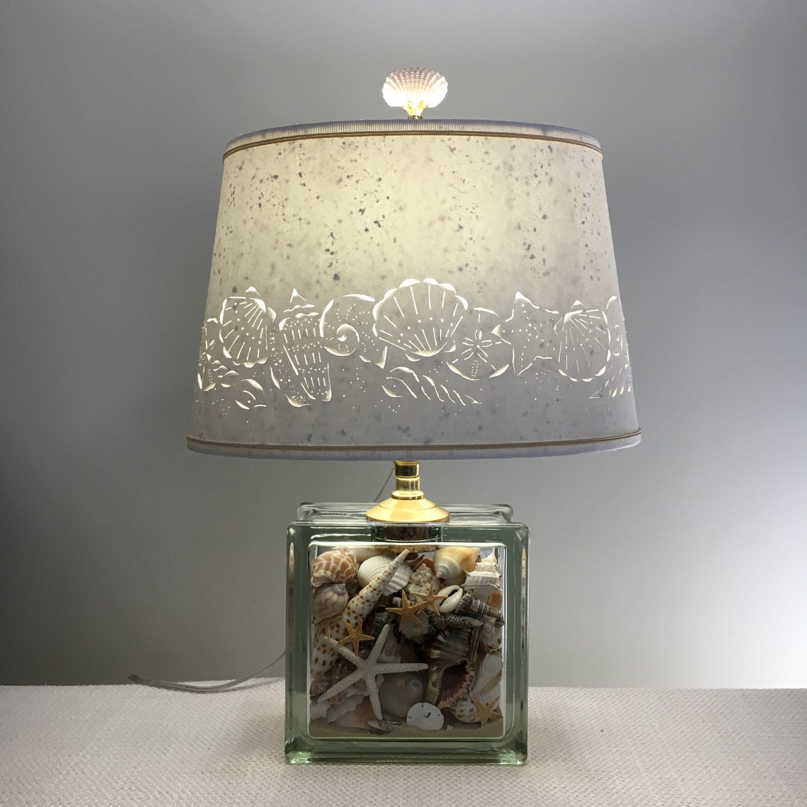 Seashell Glass Block Lamp Seashell Lamp Shells Beach Etsy