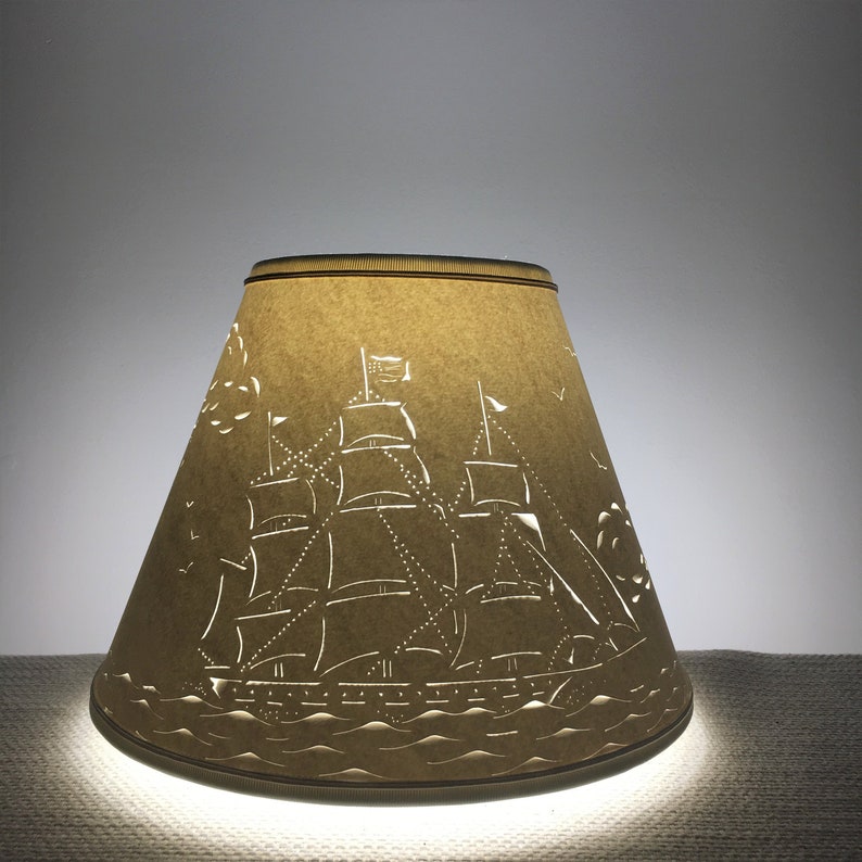 Clipper Ship Lamp Shade Clip Top Lampshade Nautical Boats Ships Paper Pierced