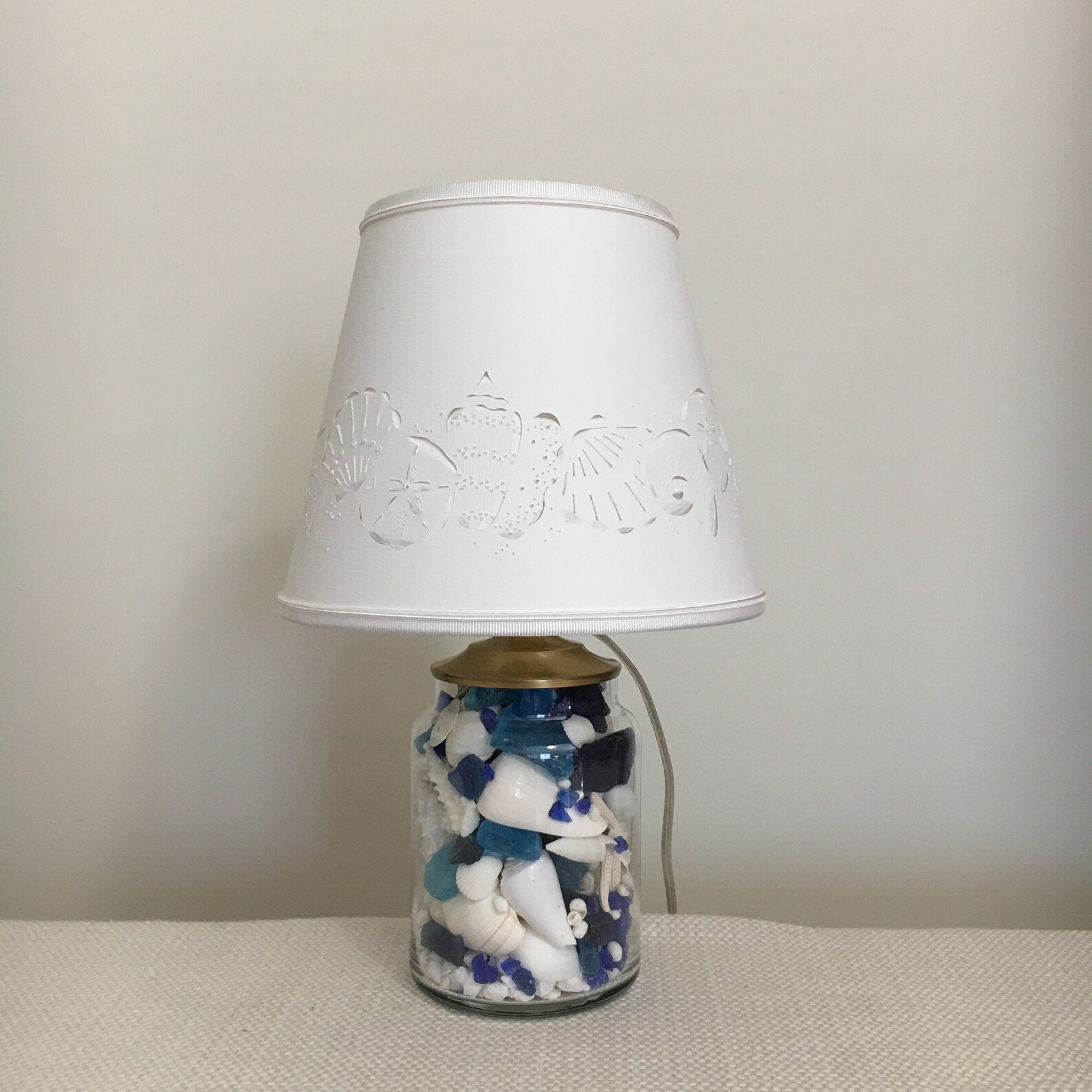 Small Blue and White Coastal Lamp Small Lamp Blue Seaglass Etsy