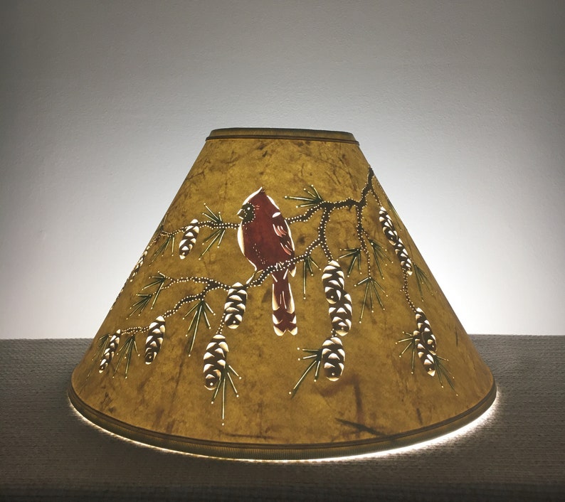12 Cardinal And Pine Cone Chimney Lampshade Reverse Painted Hurricane Bird Shade For Lamp