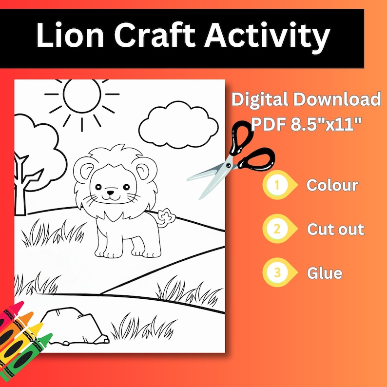 Lion Coloring Page & 3D Craft for Kids Fine Motor Skills Development