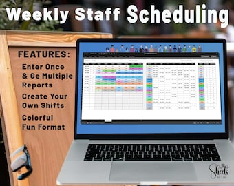 Plantilla de horario semanal de empleados Horario de turnos del personal para equipos de restaurantes y comercios minoristas - Horario de turnos del equipo Horario de Excel Hojas de cálculo de Google