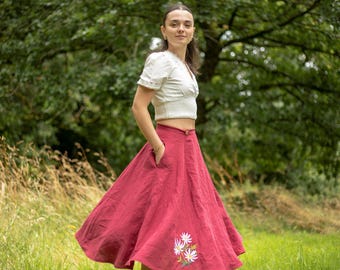 &quot;Daisies&quot; linen skirt