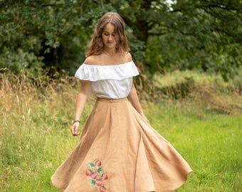 &quot;Strawberries&quot; linen skirt