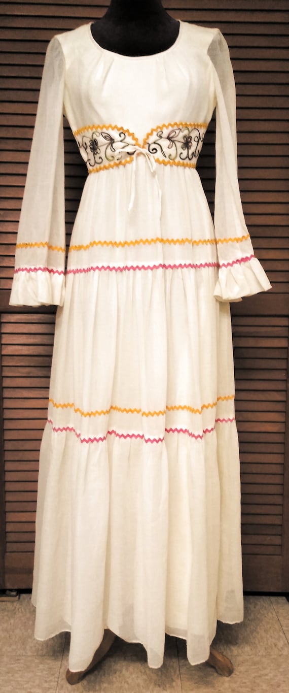 vintage maxi dress bell sleeves cottagecore, sz sm