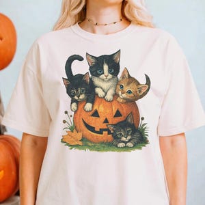 Vintage 90er Jahre Katzen Halloween Shirt: Retro Komfort Farben Shirt
