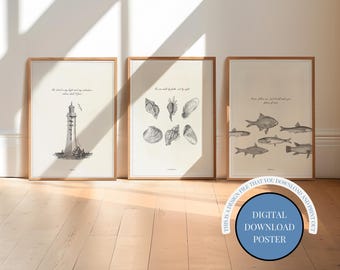 Coastal Christian Wall Art Set: Muschel, Fisch, Leuchtturm (Digitaler Download)