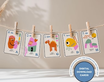 Hebrew Alphabet Flashcards: Aleph Bet Learning Cards for Kids (Printable A4 PDF