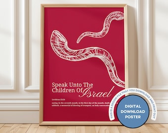 Feast of Trumpets Scripture Art, Leviticus 23:24, Hebrew Decor (Digital Download)
