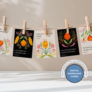 Cartões de afirmação bíblica com flores para mulheres, flashcards de versículos bíblicos para impressão, cartões de encorajamento baseados na fé e coloridos