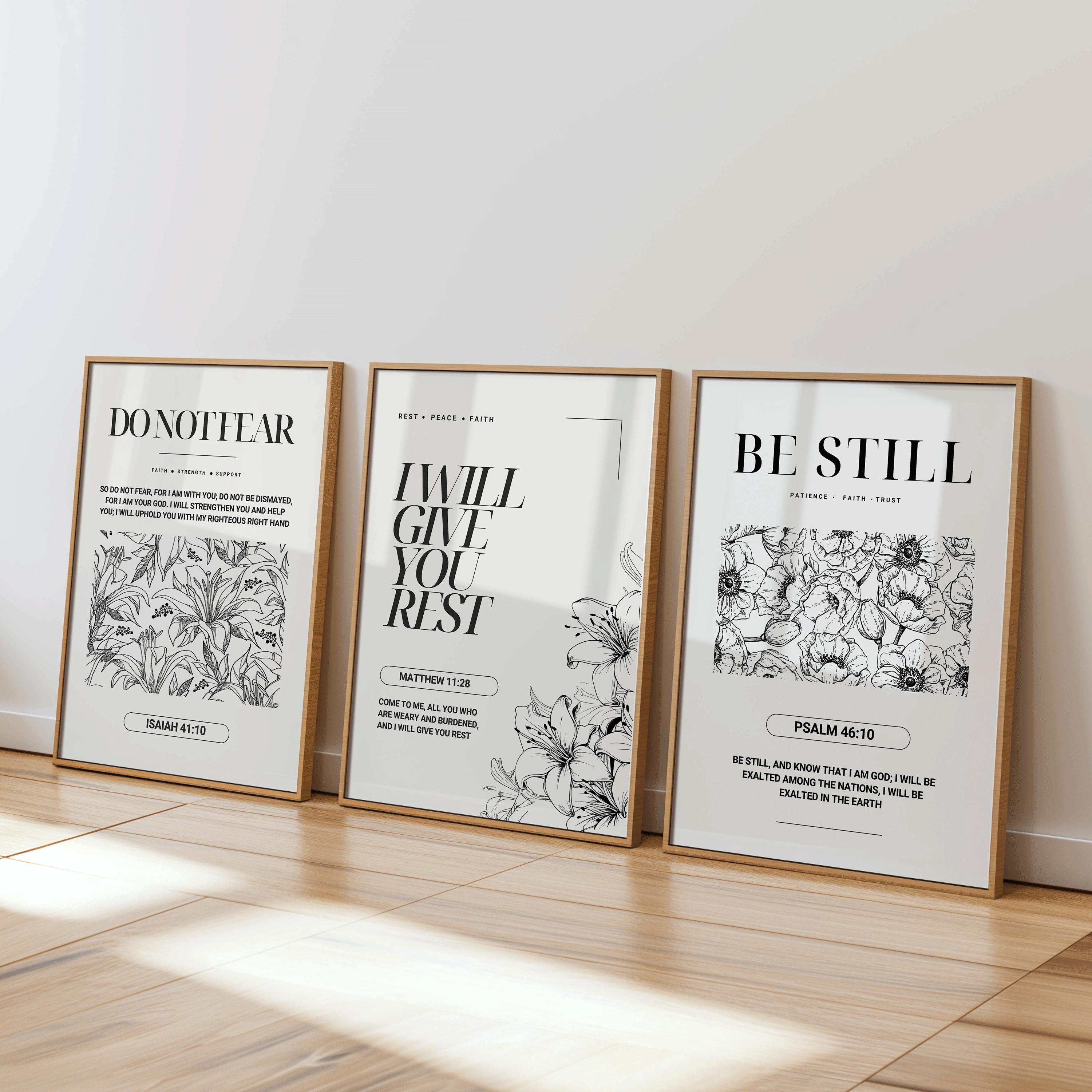 Bible Verse Wall Art Set of 3, Inspirational Floral Scripture Poster ...