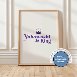 Yahawashi Is King Digital Poster, Bold Hebrew Israelite Wall Art, Messianic Hebrew Art Print, Faith-Based Home Decor, Bible Verse Printable