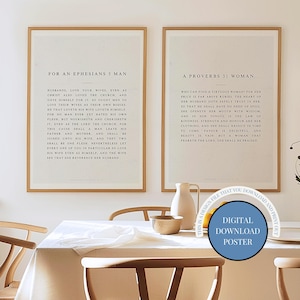 Minimalistische Sprüche 31 & Epheser 5 Poster-Set, Ehe Biblische Wandkunst, Schrift Poster, Glaubensbasiertes Paar Wohnkultur, Jungvermählten Druck