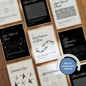 7 Days of Creation Art Prints: Minimalist Genesis Bible Story (Digital Download)