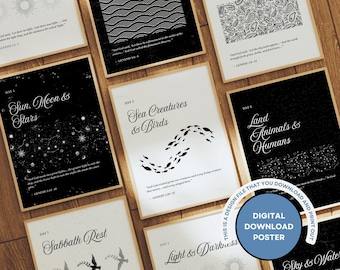 7 Days of Creation Art Prints: Minimalist Genesis Bible Story (Digital Download)