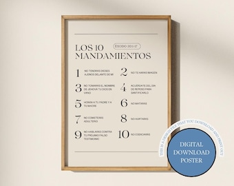 Los 10 Mandamientos-affisch: Spansk bibelverskonst (digital nedladdning)