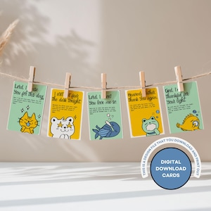 Druckbare Gute-Nacht-Gebets-Karteikarten für Kinder, Christliche Biblische Nachtkarten mit süßen schlafenden Tieren, auf Glauben basierender digitaler Download