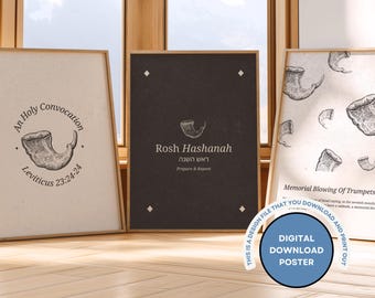 Rosh Hashanah Shofar Poster Set, Leviticus Scripture Art (Digital Download)