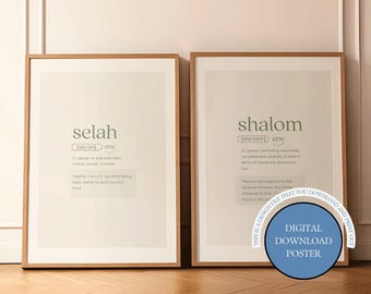 Shalom Selah Definition Poster Set: Hebrew Scripture Art (Digital Download)
