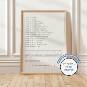 1 Corinthians 13:4-13 Love Is Patient Scripture Poster, Christian Home Decor